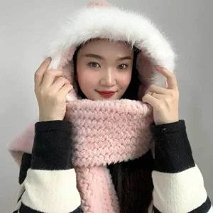 코지데잇 핑크 후드머플러 후드숄머플러 머플러 후드-WFB2BAE