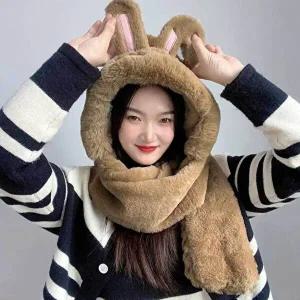 일체형 후드 후드숄머플러 브라운 큐트레빗 머플러-WFB2C8A
