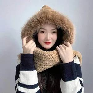 니트후드머플러 머플러 브라운 코지데잇 후드-WFB2EE8