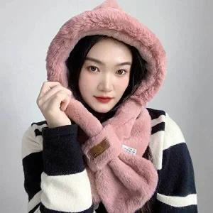 핑크 머플러 후드 소프트퍼 니트후드머플러-WFB3002
