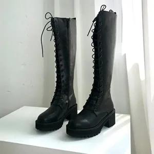 롱구두 워커 봄여자신발 부츠힐 부티 통굽 발목 신상-WFFNA2J