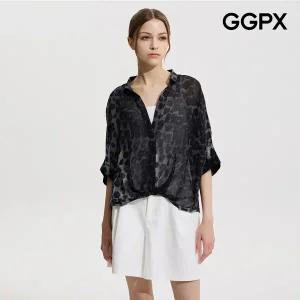 [GGPX] GP6SH017F 나시 세트 레오파드 시스루 벌룬 블라우스