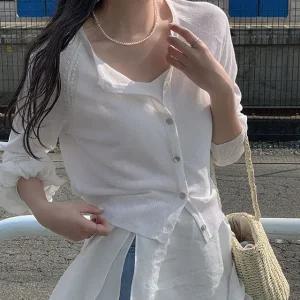 오브유 자개 린넨 긴팔 가디건 여름 여성 데일리룩 데이트룩