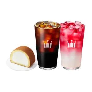 할리스 아메리카노 R + 문경 오미자 꿀배차 R + 순수 우유 롤케이크