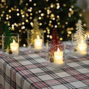 크리스마스 장식 화병 LED 양초 스노우 트리 set 16cm  DIY) 4컬러 소품 테이블 탁상용 오브제 행사 촬영