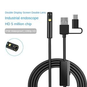 3 in 1 USB 산업용 내시경 카메라, 듀얼 렌즈 IP68 HD 보어스코프, 방수 검사 내시경, 9 LED 조명, 전화 PC