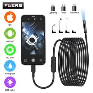 FUERS 안드로이드 내시경 카메라, 마이크로 USB C 타입 보어스코프 미니 카메라, 방수 LED 자동차 검사, 화