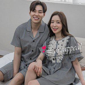 [러브어필]국산 순면 선염 체크면 캐주얼 반팔 상하 커플잠옷(WC9534,M9534)신혼여행 결혼웨딩선물 여름용
