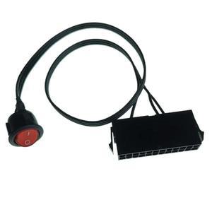 PC 서버 ATX PSU 24Pin 암 소켓 스타터 스위치 버튼 전원 케이블 18AWG 자동 잠금 보트 모양 50cm 빨간색