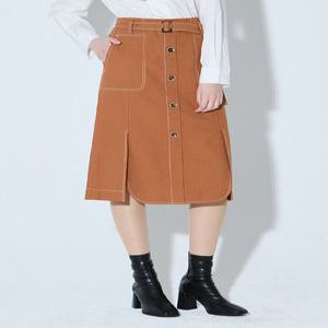 [르샵][르샵(LeShop)] 스티치 벨트 버튼 미디 스커트