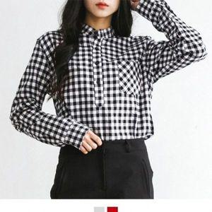 [기타]깅엄체크남방 헨리넥 봄셔츠 긴팔셔츠
