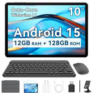 SVITOO 10인치 안드로이드 태블릿, 2025 15 12GB RAM 128GB 스토리지 1TB 확장형, 옥타코어 6000mAh, 키보