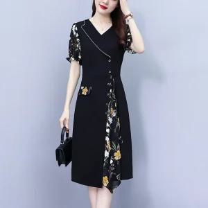 여성 추천각 쉬폰 원피스 빅사이즈 여름 통통 정장 넥 중년 OOTD1