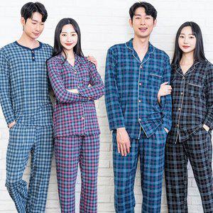 [이라인] 타이디 체크 피치기모 잠옷 파자마 이지웨어 홈웨어 커플 여성 남성 상하세트