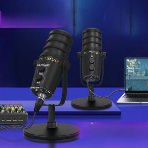 Haomuren XLR USB 다이나믹 마이크  팟캐스팅 녹화용 PC 컴퓨터 스트리밍 게임용 음소거 단추 헤드폰 잭 포