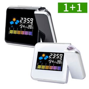 1+1 프로젝션빔 무소음 LED 탁상시계 디지털 날짜 온도 알람 시계