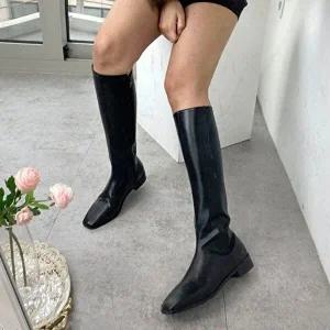 데일리 각코 옆지퍼 일자핏 플랫굽 여성 롱부츠 4f-WFG8GLB