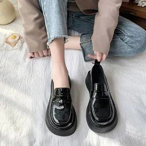 여자 무광 유광 트렌드 통굽 로퍼 데일리 5cm 구두 신-WFGGJMS