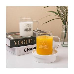 굿모닝 손잡이 내열 유리 컵 400ml/머그/잔/글라스/물/쥬스/음료/아이스/아메리카노/카페/라떼/심플/투명