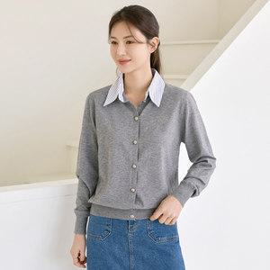 [WPBG]셔츠카라 일체형 레이어드 니트 가디건_3color