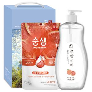 애경순샘 주방 용품 세제 구연산 자몽향 선물세트 16호 (주방세제 리필 + 자몽주방세제 펌프)