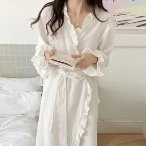 여성 부드러운 요루면 프릴 로브 샤워가운 커버업 호캉스 파자마 골프 목욕가운 -WHV0002- 봄 가을