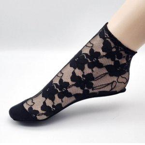여성 여자 단목 망사 꽃 발목 여름 양말 검정