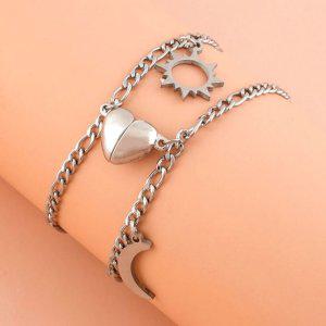 로즈골드 자석 화이트골드 해와달 2종 커플팔찌