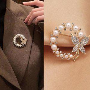여성용 정장 스카프핀 한복 브로치 진주 장식 옷핀 배찌
