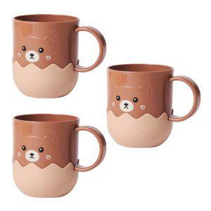 손잡이 3개 곰돌이 브라운 양치컵