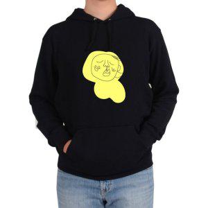 후드티 노란바탕에 그린 사람얼굴 스케치작업 미술그림 다양한 색상 사이즈