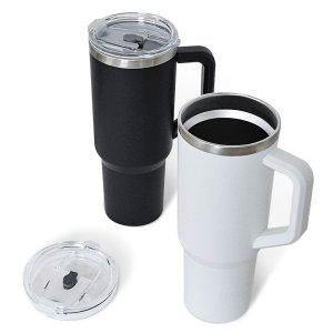 1.12L 대용량 텀블러 화이트 스테인리스 304 빨대 손잡이