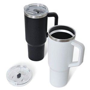 1.12L 대용량 텀블러 블랙 스테인리스 304 빨대 손잡이