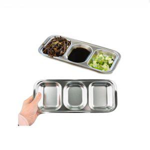 킹센스 가정 업소용 스텐27종 3칸 나눔접시 무광 스텐 사각반찬기 27x12.5cm