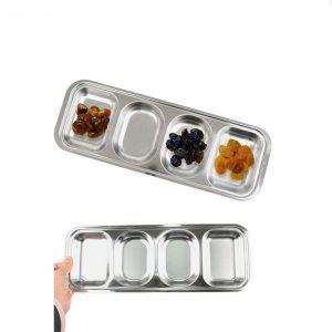 킹센스 가정 업소용 스텐27종 4칸 나눔접시 무광 스텐 사각반찬기 35x12.5cm