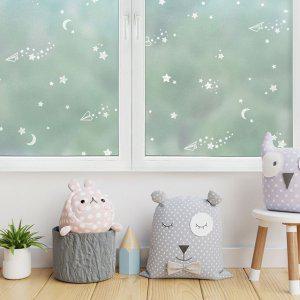 유리창시트 1mX2m 별비행기 창문시트지 반투명