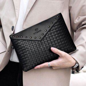 남자파우치 스터드 남자 위빙 손가방 패션 스트랩 클러치백