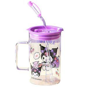 산리오 빨대 유리컵 쿠로미 700ml 1P 손잡이 머그컵
