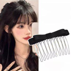 리본 장식 핀 블랙 포인트핀 헤어핀 스타일핀 빗살 머리핀