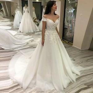 BEPEITHY 여성을위한 맞춤형 오프 숄더 레이스 웨딩 드레스 코트 트레인 라인 Robe De Soirée De Mariage Bridal 가운 2022