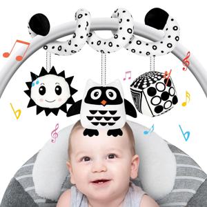 아기 나선형 플러시 장난감, 블랙 화이트 유모차 걸이식 딸랑이 장난감, 스트레치 및 나선형 활동 장난감, 자동차 시트 유아용 모바일 감각 장난감
