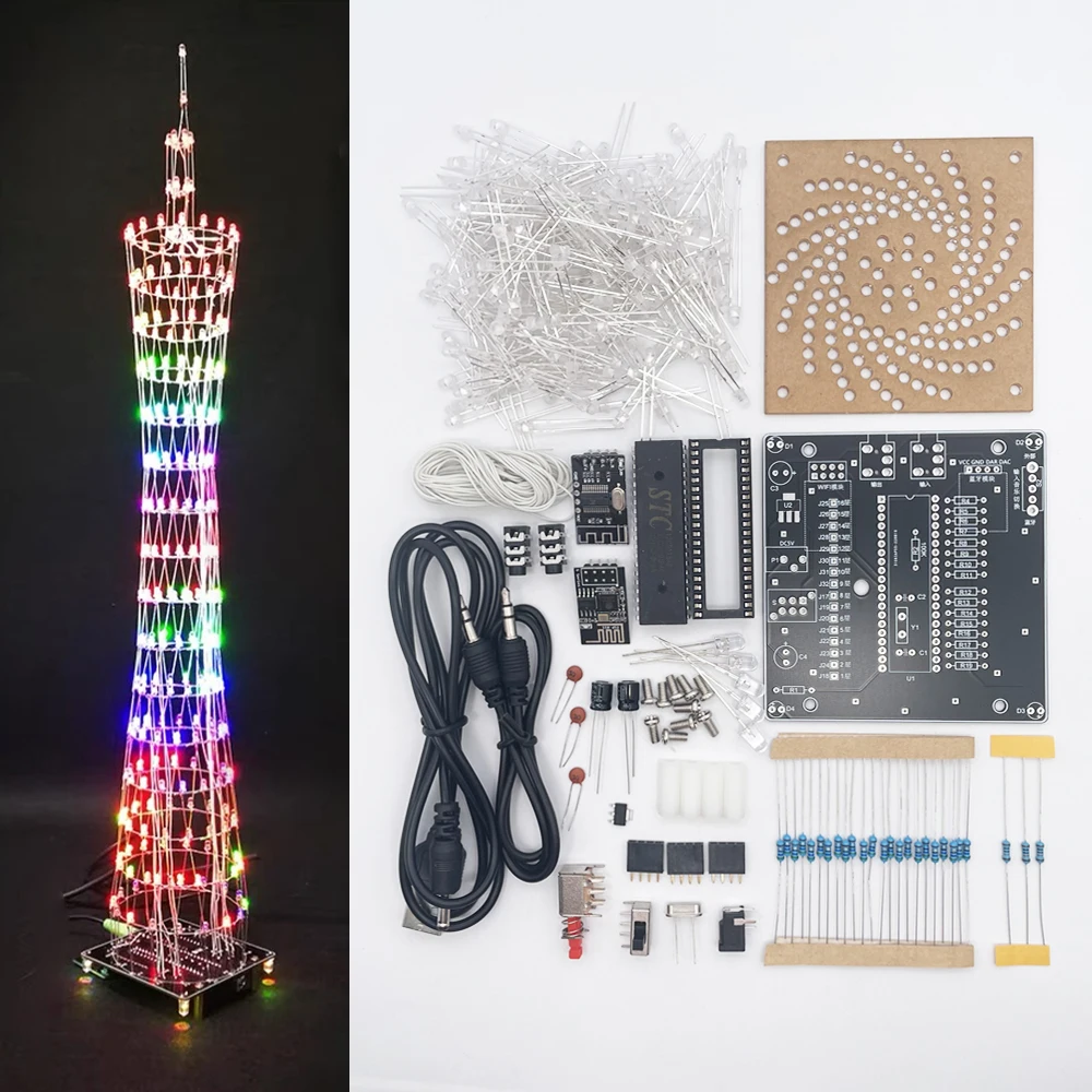 DIY 전자 키트 캔톤 타워 LED 납땜 프로젝트, 블루투스, 와이파이 제어, 다채로운 안개등 깜박이 프로젝트, 케이스 없음