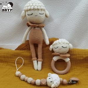 아기 젖꼭지 클립 크로 셰 뜨개질 양 핸드벨 젖니가 남 딸랑이 더미 체인 소년 소녀 남여 Teether 유아 샤워 선물