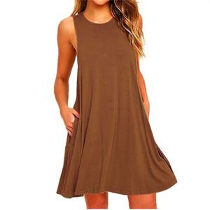 여름 여성 민소매 드레스 숙녀 캐주얼 오-넥 클럽 비치 루즈 a 라인 미니 드레스 vestidos qt034