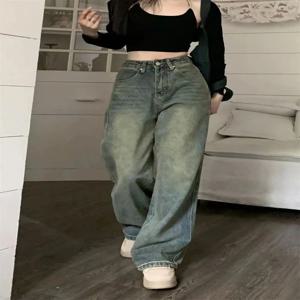 Y2K 헐렁한 캐주얼 와이드 레그 청바지 여성 streetwear 모든 경기 씻어 데님 바지 여성 빈티지 90s 하이 웨스트 스트레이트 바지