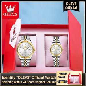 OLEVS 5526 럭셔리 골드 다이아몬드 커플 쿼츠 시계, 방수 및 발광 스테인레스 스틸 시계 브랜드, 자신의 시계 세트 선물