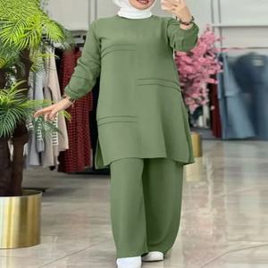 라마단 두 조각 세트 셔츠 드레스 & 바지 여성 이슬람 정장 셔츠 블라우스 Musulman Ensembles 모로코 Kaftan 이슬람 드레스 세트