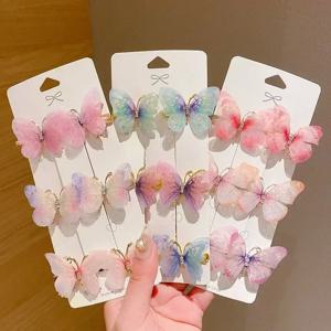 6Pcs 다채로운 나비 머리핀 소녀 헤어 클립 바레트 여성 달콤한 머리 장식 무지개 머리 장식 패션 헤어 액세서리