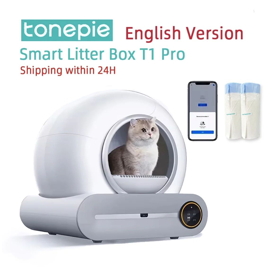 Tonepie 65L 자동 스마트 고양이 쓰레기 상자 자체 청소 완전 밀폐형 고양이 쓰레기 상자 애완 동물 화장실 쓰레기 트레이 영어 버전