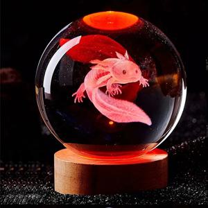 3D Axolotl 레이저 새겨진 크리스탈 공 컬러 야간 조명, 여자 친구 동급생 아내 어린이 생일 선물 홈 인테리어